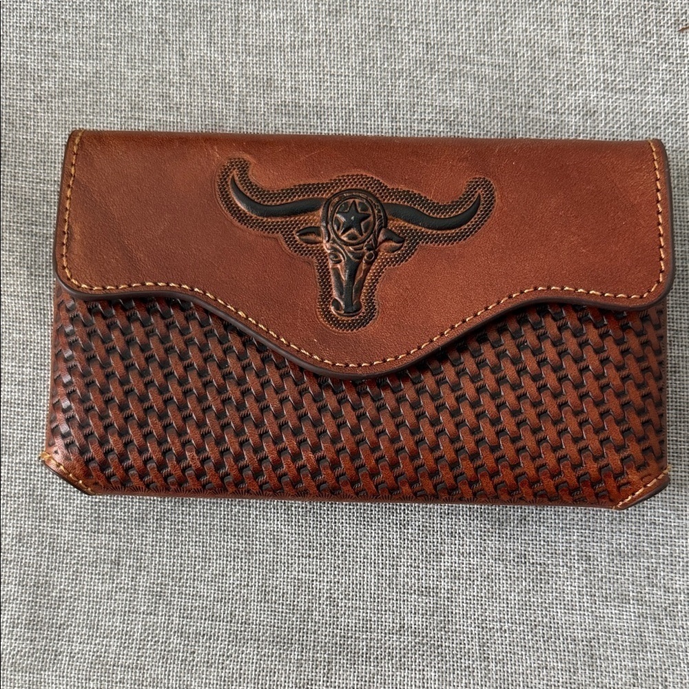 Brown Leather belt phone case with Bull Design